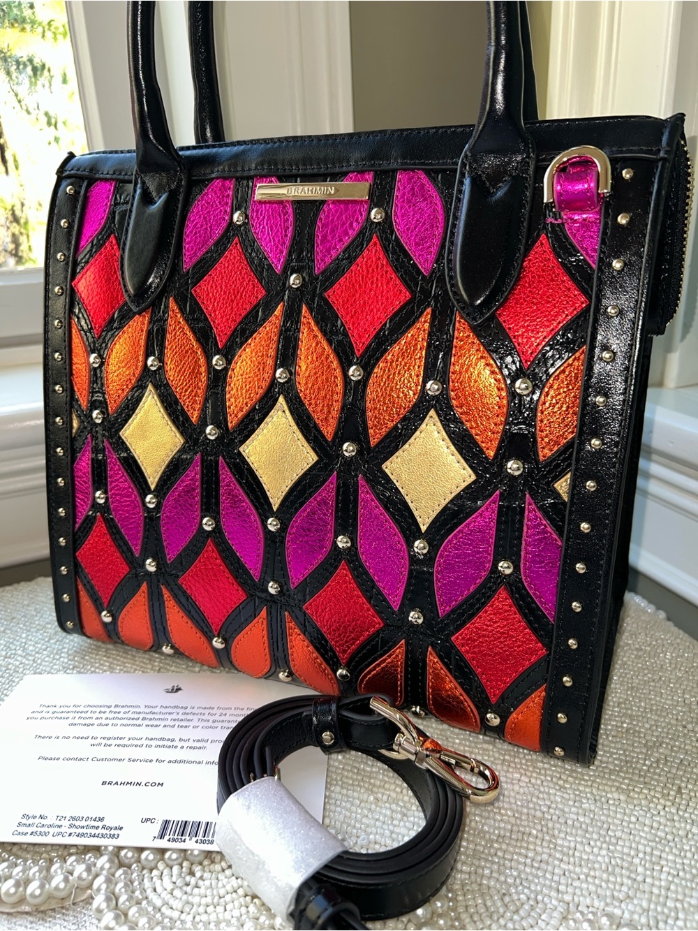 NWT Brahmin Leather Small Caroline Satchel, Showtime Royale - Picture 3 of 8